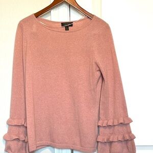 CHARTER CLUB Sweater Womens M 100% Cashmere Luxury Ruffle Sleeve Round Neck